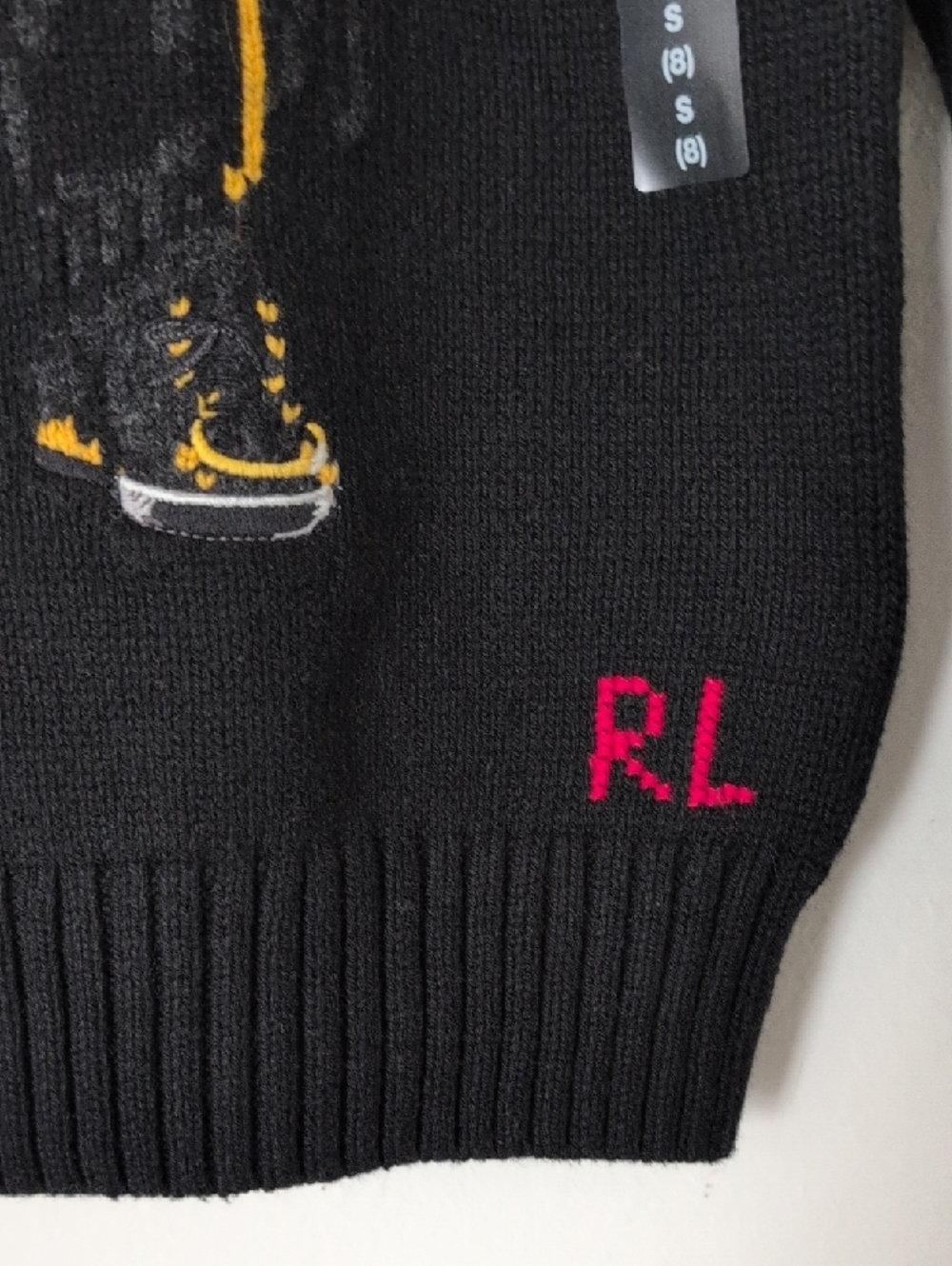 Polo by Ralph Lauren Black Knit Hoodie with Red Trim and Ski Bear - Picture 5 of 10